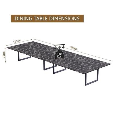 Mahmayi Dec 136 BLK Modern Wooden Dining Table Loop-Leg, 10-Seater for Kitchen & Dining, Living Room Furniture - 360cm, Black Pietra Grigia - Stylish Home Decor & Family Dining Ensemble - Image 4