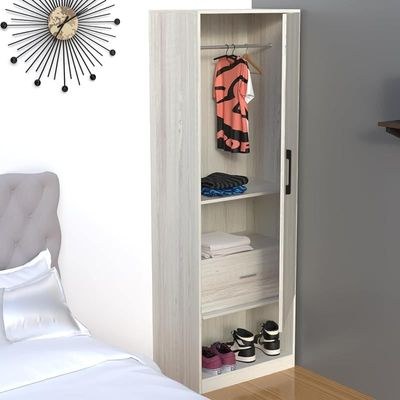 Modern Wardrobe With Bottom Superior Space, Floor Storage Cabinet With Hangers - Cascina Pine - Image 2