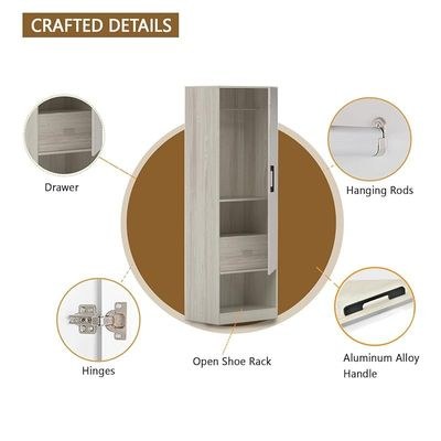 Modern Wardrobe With Bottom Superior Space, Floor Storage Cabinet With Hangers - Cascina Pine - Image 5