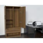 Wooden Wardrobe With 2 Door, And Open Shoe Rack, Hanging Rod And 2 Compartments - Cognac Brown Sherman Oak