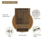 Wooden Wardrobe With 2 Door, And Open Shoe Rack, Hanging Rod And 2 Compartments - Cognac Brown Sherman Oak