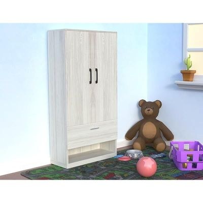 Wooden Wardrobe With 2 Door, And Open Shoe Rack, Hanging Rod And 2 Compartments - Cascina Pine