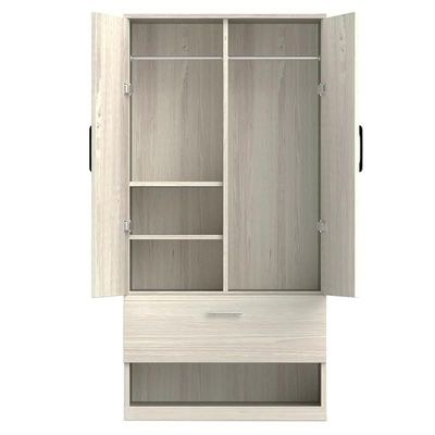 Wooden Wardrobe With 2 Door, And Open Shoe Rack, Hanging Rod And 2 Compartments - Cascina Pine - Image 2