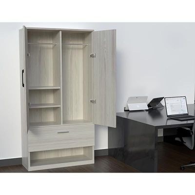 Wooden Wardrobe With 2 Door, And Open Shoe Rack, Hanging Rod And 2 Compartments - Cascina Pine - Image 3