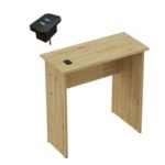 Mahmayi Modern MP1 Study Table, Executive Desk 80x40 with Black BS02 Desktop Socket with USB A/C Port Natural Davos Oak Ideal for Office, Home, Meeting Room