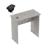 Mahmayi Modern MP1 Study Table, Executive Desk 80x40 with Black BS02 Desktop Socket with USB A/C Port Light Grey Chicago Concrete Ideal for Office, Home, Meeting Room
