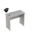Mahmayi Modern MP1 Study Table, Executive Desk 90x45 with Black BS02 Desktop Socket with USB A/C Port Light Grey Chicago Concrete Ideal for Office, Home, Meeting Room