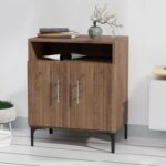 Mahmayi Modern Multifunctional Medium Height Cabinet with 2 Door Storage and Single Open Shelf - Truffle Davos Oak - Ideal for Hallway, Living Room, Kitchen, Bedroom