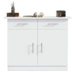 Mahmayi Modern Multifunctional Medium Height Cabinet with 2 Drawers and 2 Door Storage - White - Ideal for Hallway, Living Room, Kitchen, Bedroom