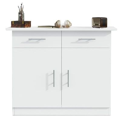 Mahmayi Modern Multifunctional Medium Height Cabinet with 2 Drawers and 2 Door Storage - White - Ideal for Hallway, Living Room, Kitchen, Bedroom - Image 3