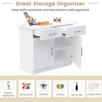Mahmayi Modern Multifunctional Medium Height Cabinet with 2 Drawers and 2 Door Storage - White - Ideal for Hallway, Living Room, Kitchen, Bedroom - Image 5