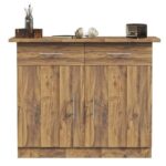 Mahmayi Modern Multifunctional Medium Height Cabinet with 2 Drawers and 2 Door Storage - Dark Hunton Oak - Ideal for Hallway, Living Room, Kitchen, Bedroom