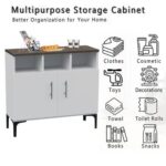 Mahmayi Modern Multifunctional Medium Height Cabinet with 2 Door Storage and 3 Open Shelf - Dark Grey Chicago Concrete and Premium White - Ideal for Hallway, Living Room, Kitchen, Bedroom