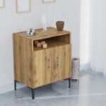 Mahmayi Modern Multifunctional Medium Height Cabinet with 2 Door Storage and Single Open Shelf - Cognac Brown Sherman Oak - Ideal for Hallway, Living Room, Kitchen, Bedroom