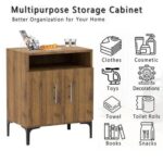 Mahmayi Modern Multifunctional Medium Height Cabinet with 2 Door Storage and Single Open Shelf - Cognac Brown Sherman Oak - Ideal for Hallway, Living Room, Kitchen, Bedroom