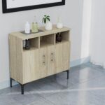 Mahmayi Modern Multifunctional Medium Height Cabinet with 2 Door Storage and 3 Open Shelf - Grey Bardolino Oak - Ideal for Hallway, Living Room, Kitchen, Bedroom