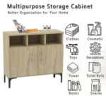 Mahmayi Modern Multifunctional Medium Height Cabinet with 2 Door Storage and 3 Open Shelf - Grey Bardolino Oak - Ideal for Hallway, Living Room, Kitchen, Bedroom