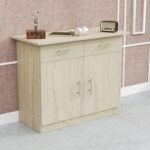 Mahmayi Modern Multifunctional Medium Height Cabinet with 2 Drawers and 2 Door Storage - Grey Bardolino Oak - Ideal for Hallway, Living Room, Kitchen, Bedroom