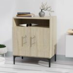 Mahmayi Modern Multifunctional Medium Height Cabinet with 2 Door Storage and Single Open Shelf - Grey Bardolino Oak - Ideal for Hallway, Living Room, Kitchen, Bedroom