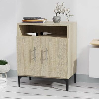 Mahmayi Modern Multifunctional Medium Height Cabinet with 2 Door Storage and Single Open Shelf - Grey Bardolino Oak - Ideal for Hallway, Living Room, Kitchen, Bedroom