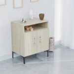 Mahmayi Modern Multifunctional Medium Height Cabinet with 2 Door Storage and Single Open Shelf - Grey Bardolino Oak - Ideal for Hallway, Living Room, Kitchen, Bedroom