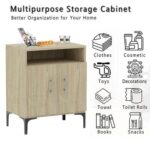 Mahmayi Modern Multifunctional Medium Height Cabinet with 2 Door Storage and Single Open Shelf - Grey Bardolino Oak - Ideal for Hallway, Living Room, Kitchen, Bedroom