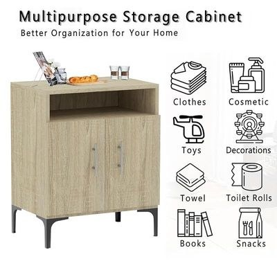 Mahmayi Modern Multifunctional Medium Height Cabinet with 2 Door Storage and Single Open Shelf - Grey Bardolino Oak - Ideal for Hallway, Living Room, Kitchen, Bedroom - Image 5
