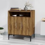 Mahmayi Modern Multifunctional Medium Height Cabinet with 2 Door Storage and Single Open Shelf - Dark Hunton Oak - Ideal for Hallway, Living Room, Kitchen, Bedroom