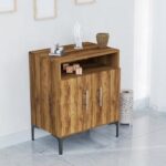 Mahmayi Modern Multifunctional Medium Height Cabinet with 2 Door Storage and Single Open Shelf - Dark Hunton Oak - Ideal for Hallway, Living Room, Kitchen, Bedroom