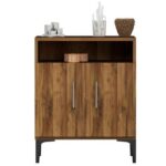 Mahmayi Modern Multifunctional Medium Height Cabinet with 2 Door Storage and Single Open Shelf - Dark Hunton Oak - Ideal for Hallway, Living Room, Kitchen, Bedroom