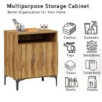 Mahmayi Modern Multifunctional Medium Height Cabinet with 2 Door Storage and Single Open Shelf - Dark Hunton Oak - Ideal for Hallway, Living Room, Kitchen, Bedroom