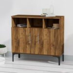 Mahmayi Modern Multifunctional Medium Height Cabinet with 2 Door Storage and 3 Open Shelf - Dark Hunton Oak - Ideal for Hallway, Living Room, Kitchen, Bedroom