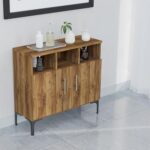 Mahmayi Modern Multifunctional Medium Height Cabinet with 2 Door Storage and 3 Open Shelf - Dark Hunton Oak - Ideal for Hallway, Living Room, Kitchen, Bedroom