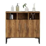 Mahmayi Modern Multifunctional Medium Height Cabinet with 2 Door Storage and 3 Open Shelf - Dark Hunton Oak - Ideal for Hallway, Living Room, Kitchen, Bedroom