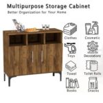 Mahmayi Modern Multifunctional Medium Height Cabinet with 2 Door Storage and 3 Open Shelf - Dark Hunton Oak - Ideal for Hallway, Living Room, Kitchen, Bedroom