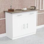 Mahmayi Modern Multifunctional Medium Height Cabinet with 2 Drawers and 2 Door Storage - Dark Grey Chicago Concrete and Premium White - Ideal for Hallway, Living Room, Kitchen, Bedroom