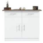Mahmayi Modern Multifunctional Medium Height Cabinet with 2 Drawers and 2 Door Storage - Dark Grey Chicago Concrete and Premium White - Ideal for Hallway, Living Room, Kitchen, Bedroom