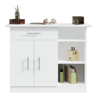 Mahmayi Modern Multifunctional Medium Height Cabinet with Single Drawer, 2 Door Storage and 3 Open Shelf - White - Ideal for Hallway, Living Room, Kitchen, Bedroom - Image 3