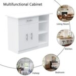 Mahmayi Modern Multifunctional Medium Height Cabinet with Single Drawer, 2 Door Storage and 3 Open Shelf - White - Ideal for Hallway, Living Room, Kitchen, Bedroom