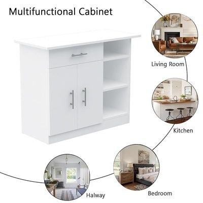 Mahmayi Modern Multifunctional Medium Height Cabinet with Single Drawer, 2 Door Storage and 3 Open Shelf - White - Ideal for Hallway, Living Room, Kitchen, Bedroom - Image 5
