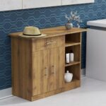 Mahmayi Modern Multifunctional Medium Height Cabinet with Single Drawer, 2 Door Storage and 3 Open Shelf - Cognac Brown Sherman Oak - Ideal for Hallway, Living Room, Kitchen, Bedroom