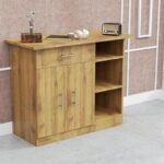 Mahmayi Modern Multifunctional Medium Height Cabinet with Single Drawer, 2 Door Storage and 3 Open Shelf - Cognac Brown Sherman Oak - Ideal for Hallway, Living Room, Kitchen, Bedroom