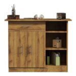 Mahmayi Modern Multifunctional Medium Height Cabinet with Single Drawer, 2 Door Storage and 3 Open Shelf - Cognac Brown Sherman Oak - Ideal for Hallway, Living Room, Kitchen, Bedroom