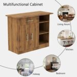 Mahmayi Modern Multifunctional Medium Height Cabinet with Single Drawer, 2 Door Storage and 3 Open Shelf - Cognac Brown Sherman Oak - Ideal for Hallway, Living Room, Kitchen, Bedroom