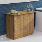 Mahmayi Modern Multifunctional Medium Height Cabinet with 2 Drawers and 2 Door Storage - Cognac Brown Sherman Oak - Ideal for Hallway, Living Room, Kitchen, Bedroom