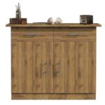 Mahmayi Modern Multifunctional Medium Height Cabinet with 2 Drawers and 2 Door Storage - Cognac Brown Sherman Oak - Ideal for Hallway, Living Room, Kitchen, Bedroom