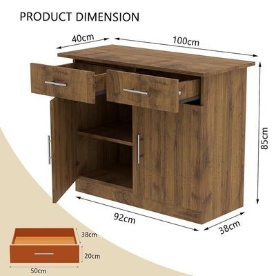 Mahmayi Modern Multifunctional Medium Height Cabinet with 2 Drawers and 2 Door Storage - Cognac Brown Sherman Oak - Ideal for Hallway, Living Room, Kitchen, Bedroom - Image 4