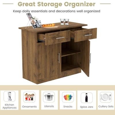 Mahmayi Modern Multifunctional Medium Height Cabinet with 2 Drawers and 2 Door Storage - Cognac Brown Sherman Oak - Ideal for Hallway, Living Room, Kitchen, Bedroom - Image 5