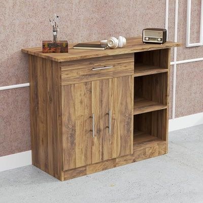 Mahmayi Modern Multifunctional Medium Height Cabinet with Single Drawer, 2 Door Storage and 3 Open Shelf - Dark Hunton Oak - Ideal for Hallway, Living Room, Kitchen, Bedroom - Image 2