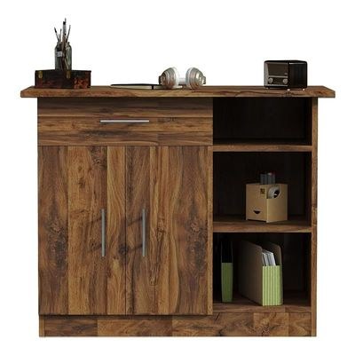 Mahmayi Modern Multifunctional Medium Height Cabinet with Single Drawer, 2 Door Storage and 3 Open Shelf - Dark Hunton Oak - Ideal for Hallway, Living Room, Kitchen, Bedroom - Image 3